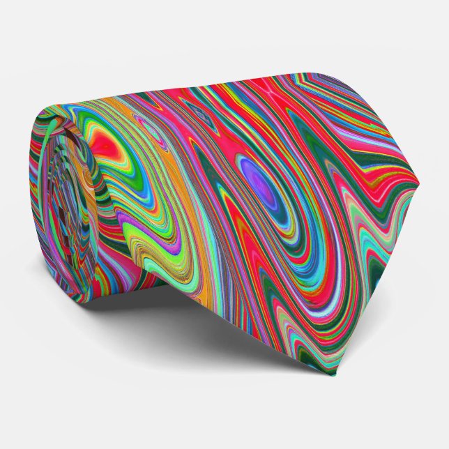 Gravata Arte de Abstrato azul, verde e vermelho trippy (Rolled)