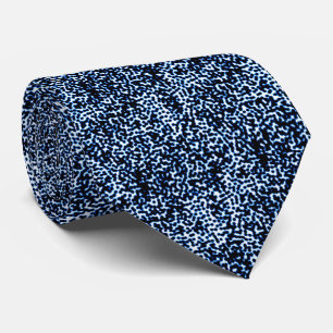 Gravata Arte de Ponto Branco Azul Preto Abstrato Caos Cont