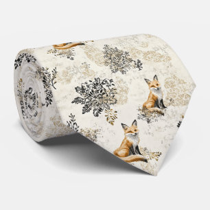 Gravata Arte de Raposa Botânica Preta e Dourada de Luxo (1