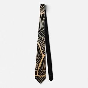 Gravata Arte Deco Coleção Palmas dourado preto