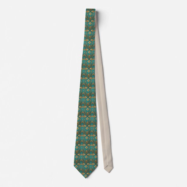 Gravata Arte Deco Em Azul E Dourado (Frente)