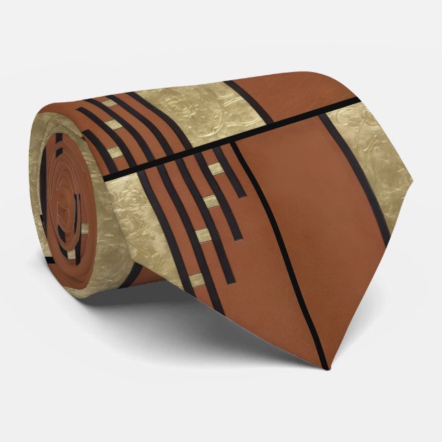 Gravata Arte Deco Em Dourado E Tan (Rolled)