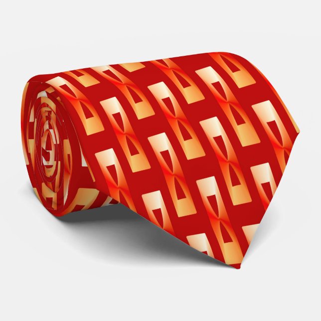 Gravata Arte Deco Geométrico Metálico - Vermelho e Coral (Rolled)