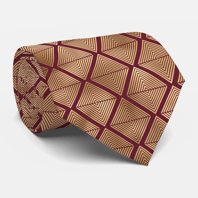 Gravata arte deco Padrão dourado borgonha (Rolled)