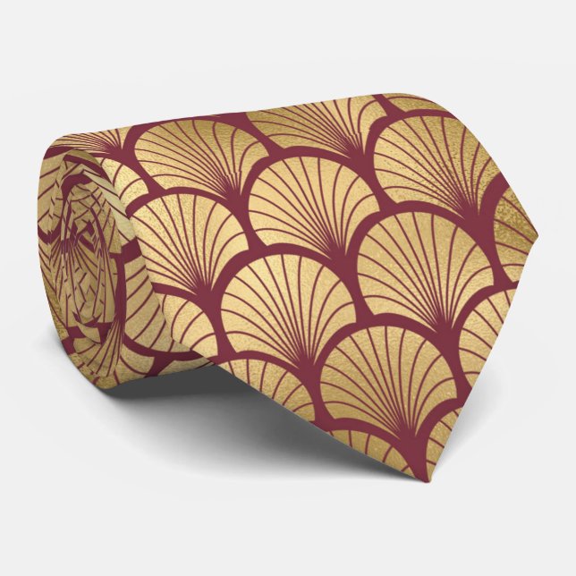 Gravata arte deco Padrão dourado borgonha (Rolled)