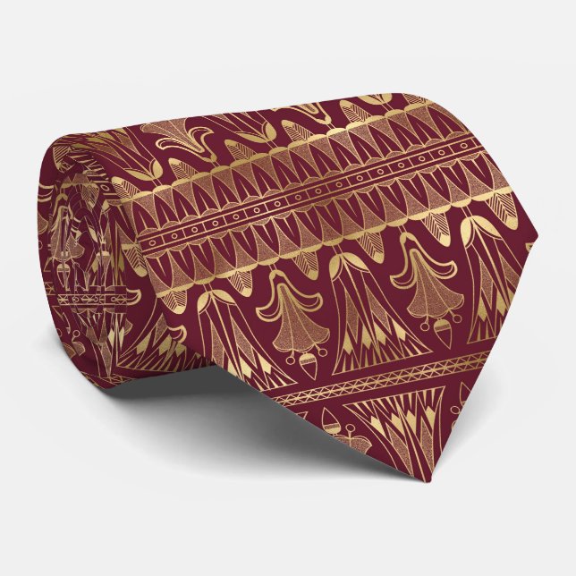 Gravata arte deco Padrão dourado borgonha (Rolled)
