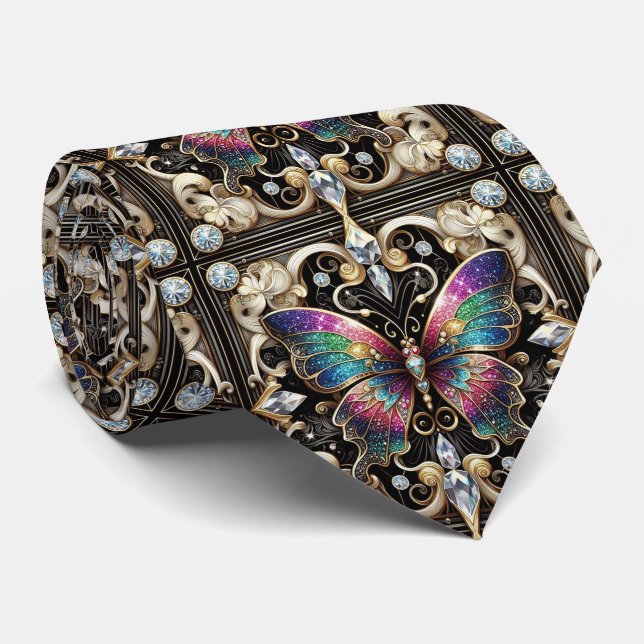 Gravata Arte Deco Retro Borboleta Arco-Íris Nouveau (Rolled)