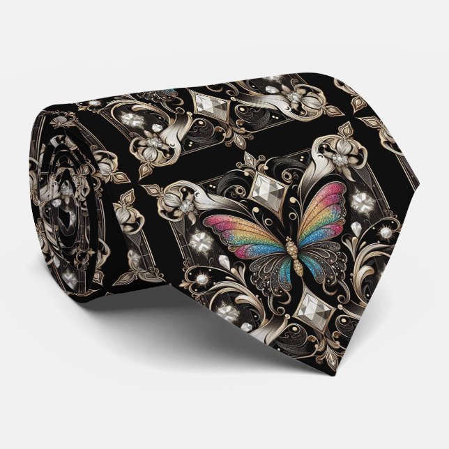 Gravata Arte Deco Retro Borboleta Arco-Íris Nouveau (Rolled)