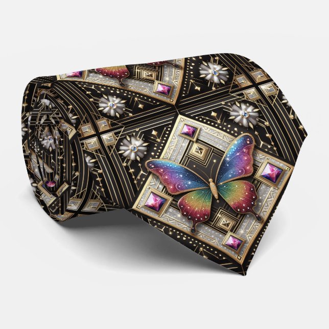 Gravata Arte Deco Retro Borboleta Arco-Íris Nouveau (Rolled)