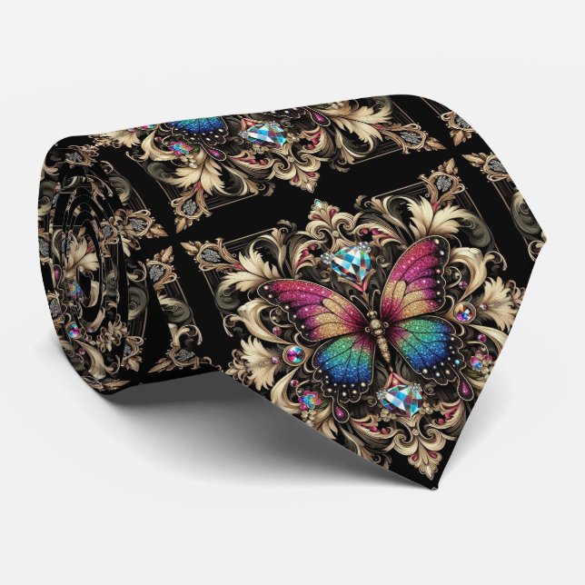 Gravata Arte Deco Retro Borboleta Arco-Íris Nouveau (Rolled)