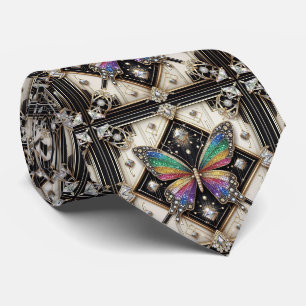 Gravata Arte Deco Retro Borboleta Arco-Íris Nouveau