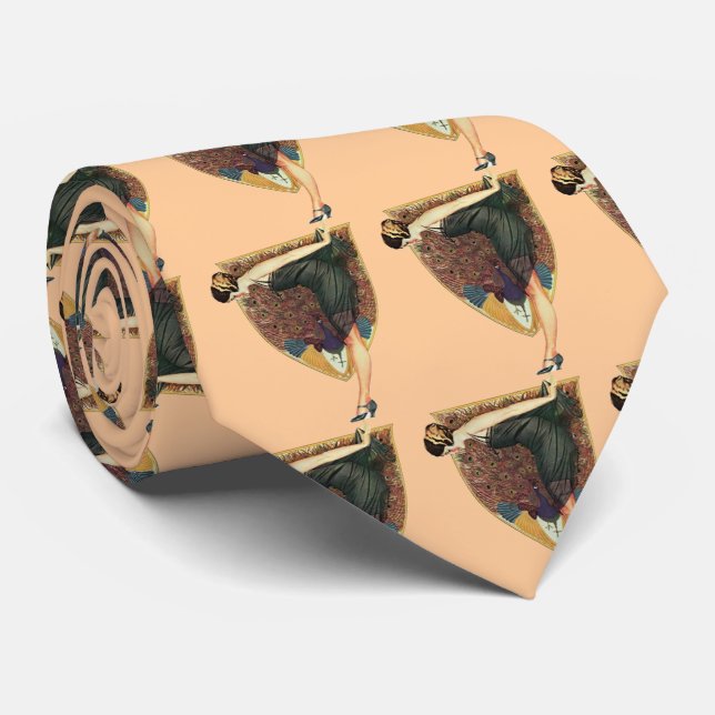 Gravata Arte Deco Vintage Flapper com Pavão  (Rolled)