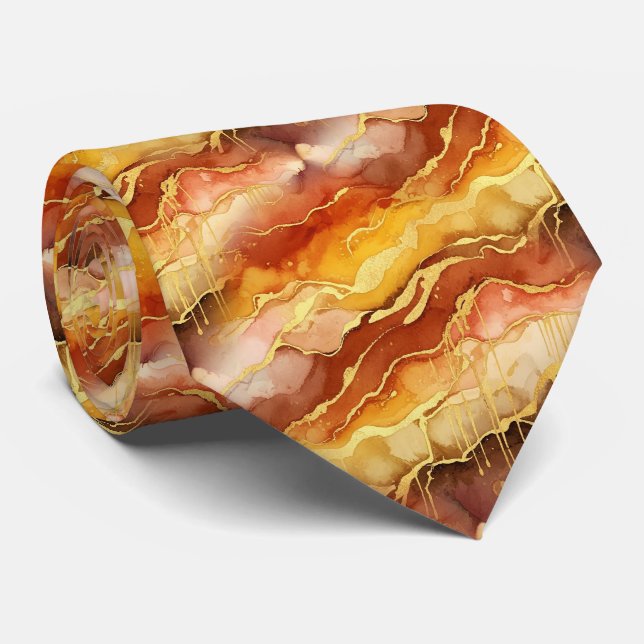Gravata Arte Fluida com Acento Dourado - Mármore Siena (10 (Rolled)