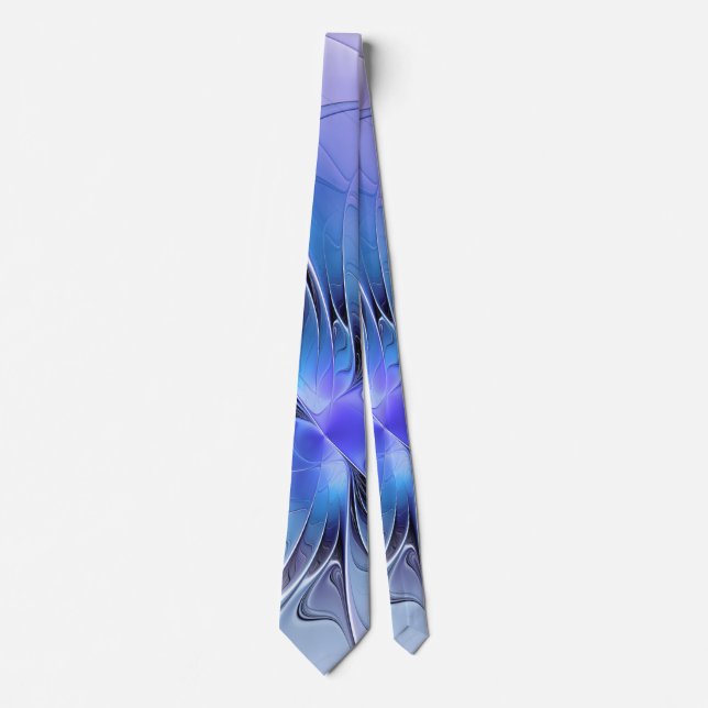 Gravata Arte fractal moderna abstrata azul lavanda (Frente)