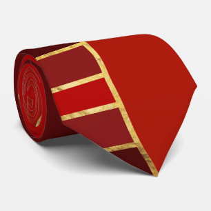 Gravata Arte Geométrica Egípcia Deco Vermelho e Dourado