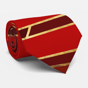 Gravata Arte Geométrica Egípcia Deco Vermelho e Dourado