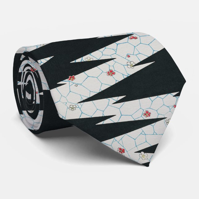 Gravata Arte Geométrica Floral - Japonês Vintage (Rolled)