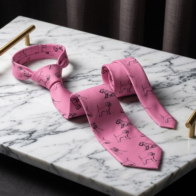 Gravata Arte linear de Schnauzer rosa (Miniature Schnauzer Line Art Pink Tie)