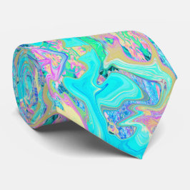Gravata Arte Líquida Azul Aqua Retro em Hortênsias Abstrat