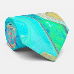 Gravata Arte Líquida Azul Retro Aqua em Hortênsias Abstrat