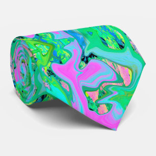 Gravata Arte Líquida Rosa e Azul Claro Retro em Hortênsia
