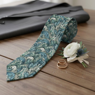 Gravata Arte Paisley Azul Verde Cinza Escuro Chic