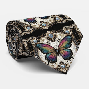Gravata Arte Retro Deco Borboleta Arco-íris Nouveau