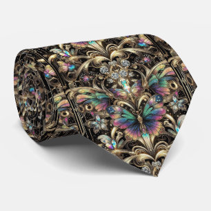 Gravata Arte Retro Deco Borboleta Arco-Íris Nouveau