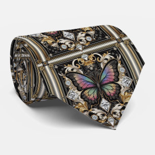 Gravata Arte Retro Deco Borboleta Arco-Íris Nouveau
