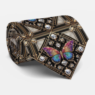Gravata Arte Retro Deco Borboleta Arco-Íris Nouveau