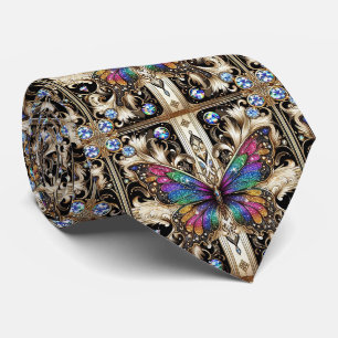 Gravata Arte Retro Deco Borboleta Arco-Íris Nouveau