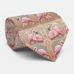 Gravata Arte Retro Decó Flamingos Rosa