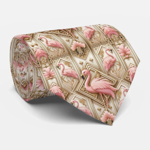 Gravata Arte Retro Decó Flamingos Rosa