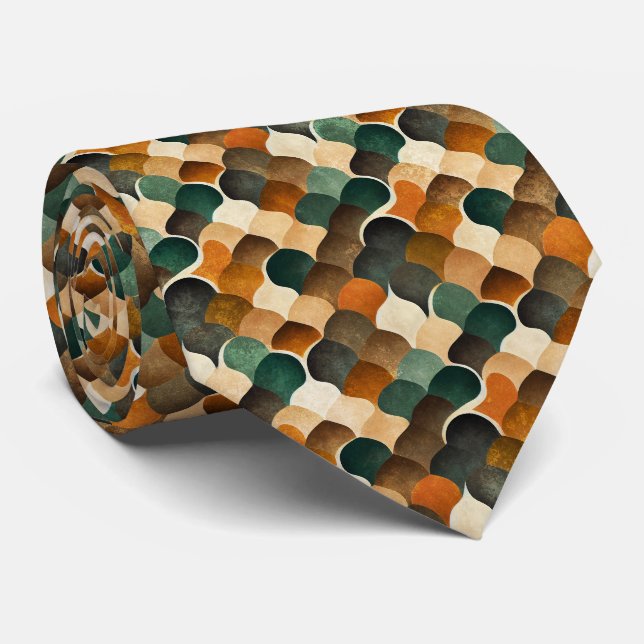 Gravata Arte Retro Deco Geométrico em Dourado e Verde Quen (Rolled)