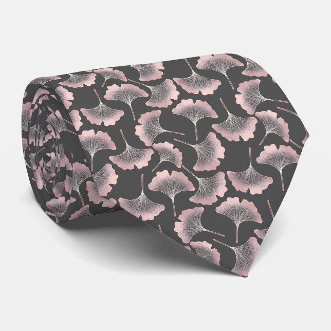 Gravata Arte Sofisticada de Ginkgo em Linha Rosa sobre Tel (Rolled)