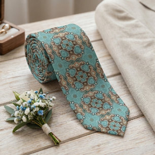 Gravata Arte Tribal Verde Marrom Aqua Turquoise Única