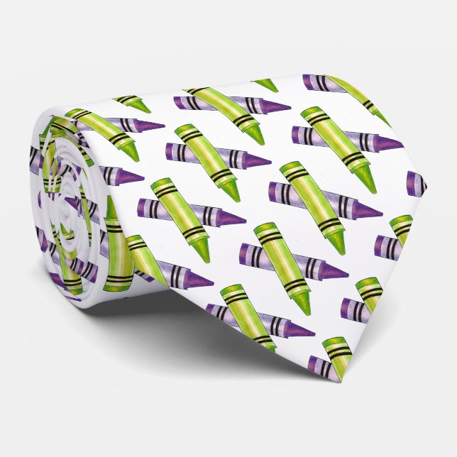 Gravata Artista Roxo-Verde Crayons Crayon Tie (Rolled)