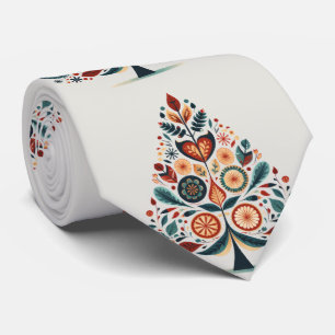 Gravata Árvore Colorida de Natal Escandinávia Arte Foliar