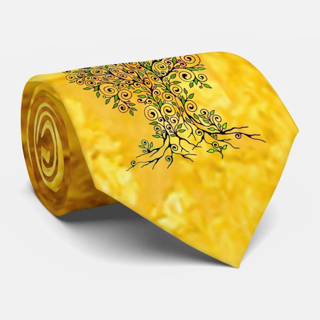 Gravata Árvore da Vida - Espirais Folhas Frutas 1 (Rolled)