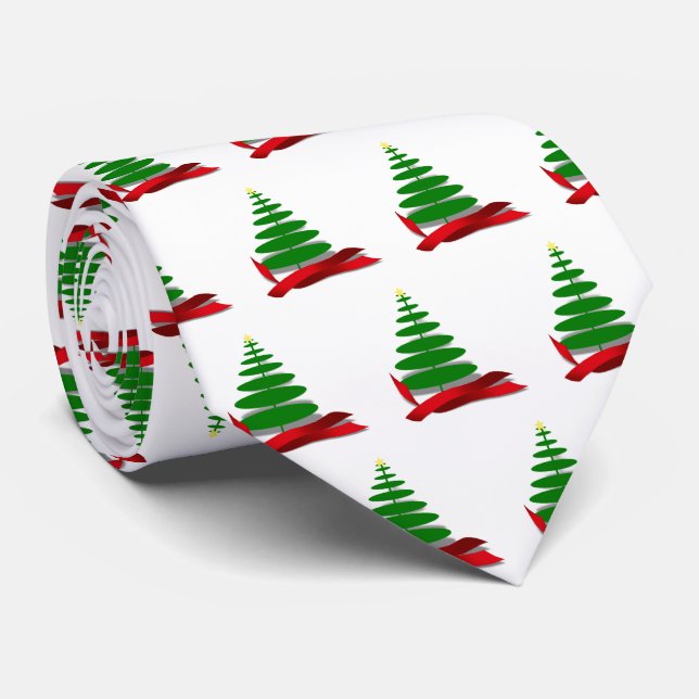 Gravata Árvore de Natal com Fita Vermelha (Rolled)