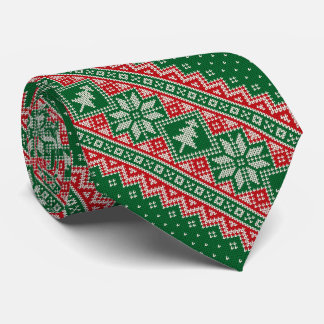 Gravata Árvore de Natal Floco de Neve Vermelho Natal Verde