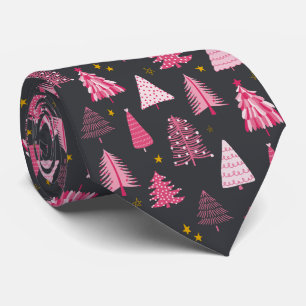 Gravata Árvore de Natal Rosa e Cinza