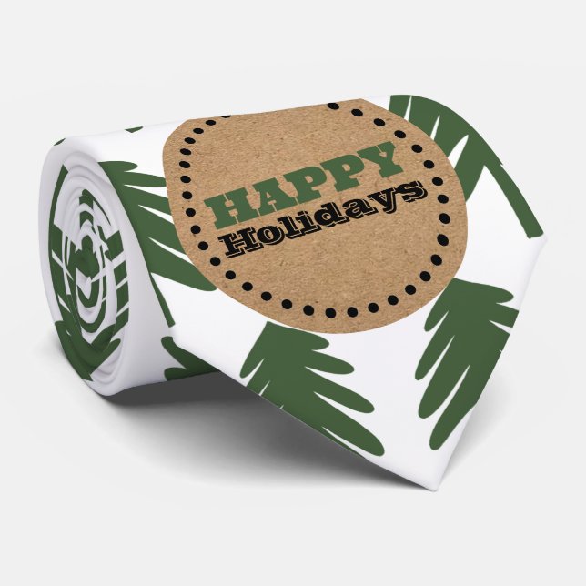 Gravata Árvore de Natal Verde e Branco Simples (Rolled)