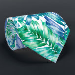 Gravata Árvore Tropical Verde de Aquarela Azul<br><div class="desc">Frentes de palmeiras tropicais em tons de azul, turquesa e verde em fundo branco, a gravata do pescoço deste homem é legal para o escritório, uma noite na cidade, um casamento, sua própria cerimônia de casamento, para o noivo ou padrinhos de casamento ou dá como presente para seu marido, pai,...</div>