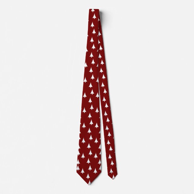 Gravata Árvores de Natal Brancas Presente Vermelho Escuro  (Frente)