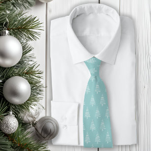 Gravata Árvores De Natal Clássicas, Azul-Verde E Brancas