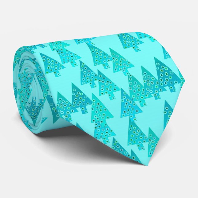 Gravata Árvores de Natal de flores modernas - aqua & pavão (Rolled)