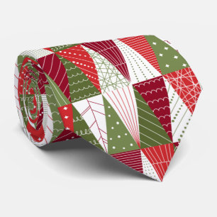Gravata Árvores de Natal Minimalistas Verdes e Vermelhos