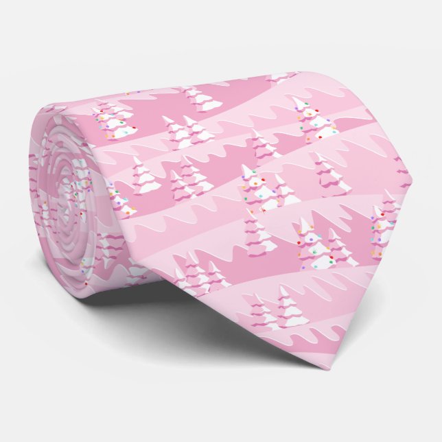 Gravata Árvores de Natal Rosa (Rolled)