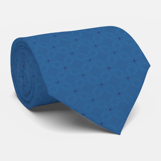 Gravata Asanoha Floral Pattern | Deep Sapphire Blue (Rolled)